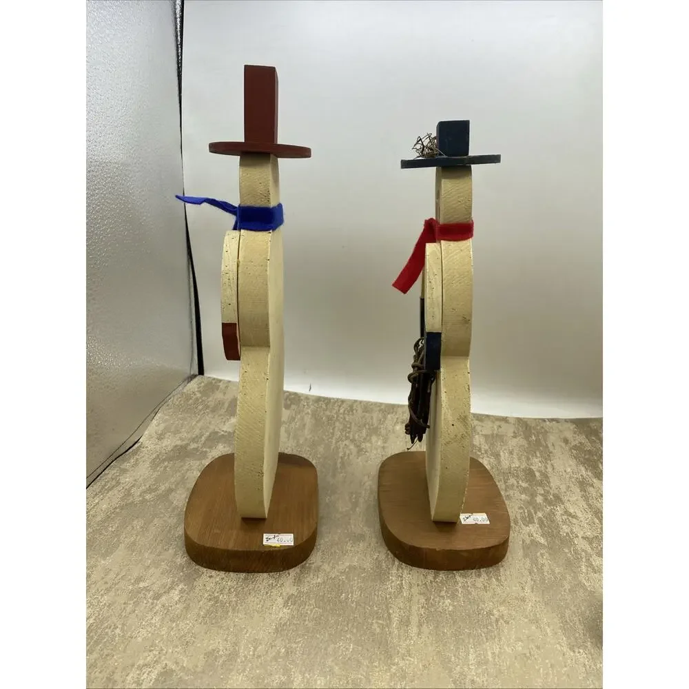 Mr & Mrs Snowman 13 Inches Tall Made Of Wood, Hand Painted